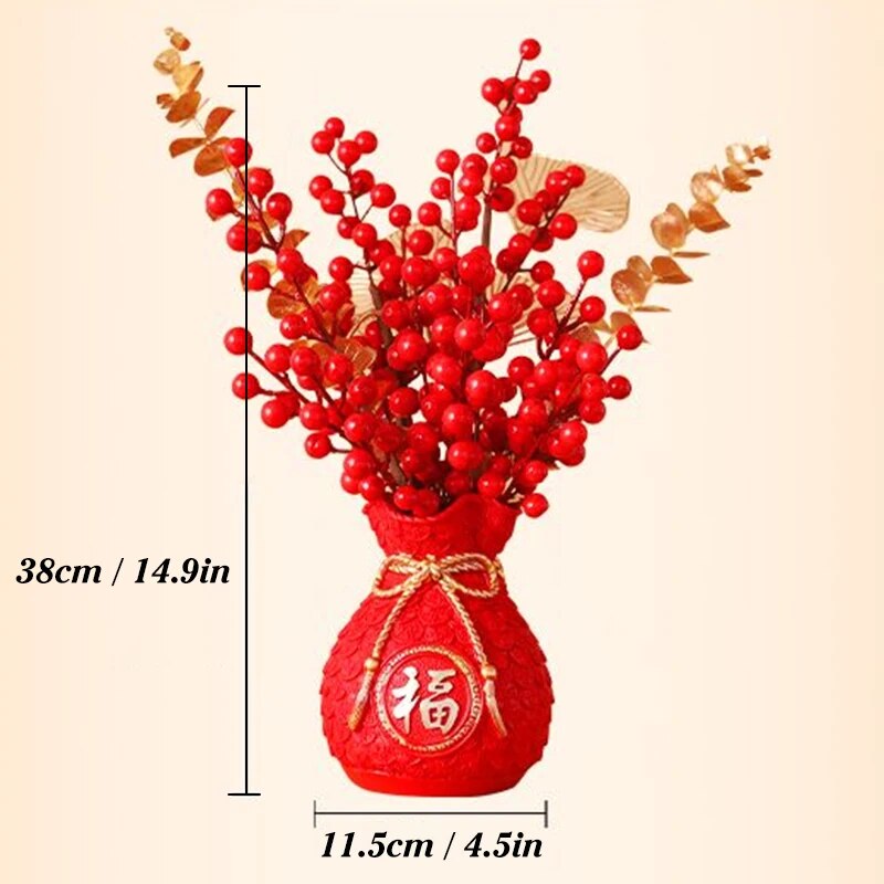 2024 Chinese New Year Decoration Red Fortune Fruit Artificial Golden Eucalyptus image 9