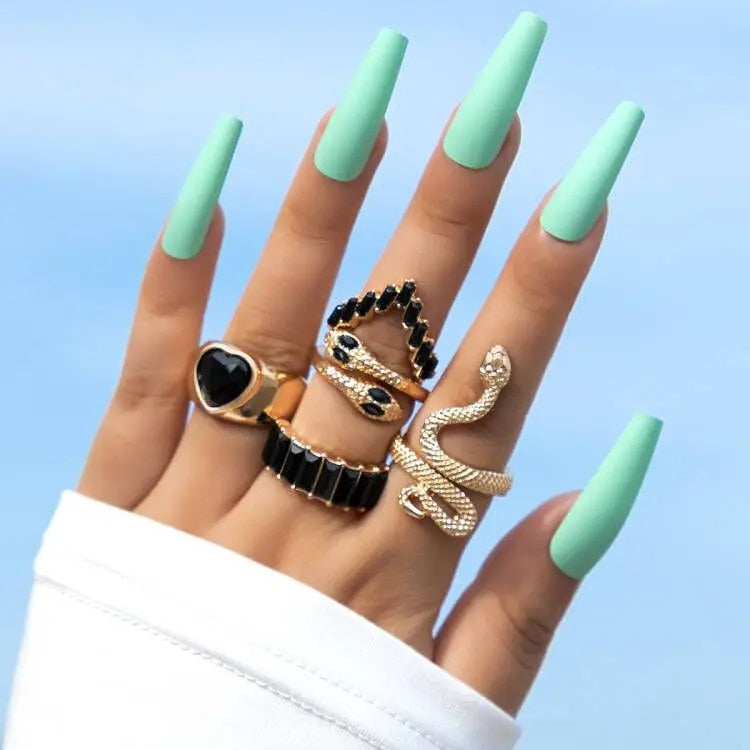 Colorful Crystal Snake Shape Ring Set For Women Fashion Butterfly Heart Gold Co image 3