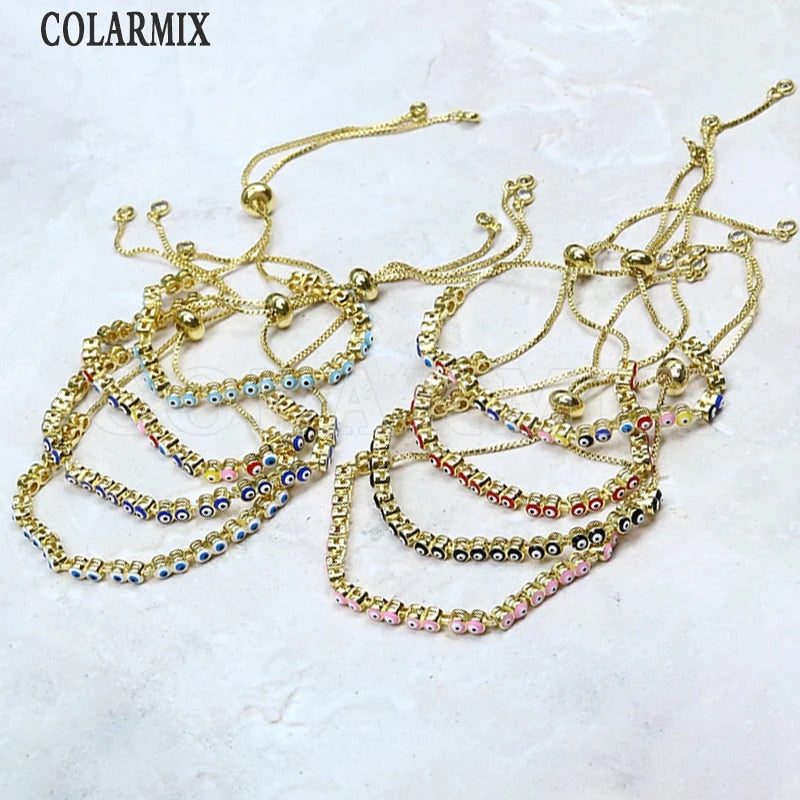 10Pcs 2022 Bracelet Enamel Colorful Eyes Braceelt Jewelry for Women Gold Plate image 11