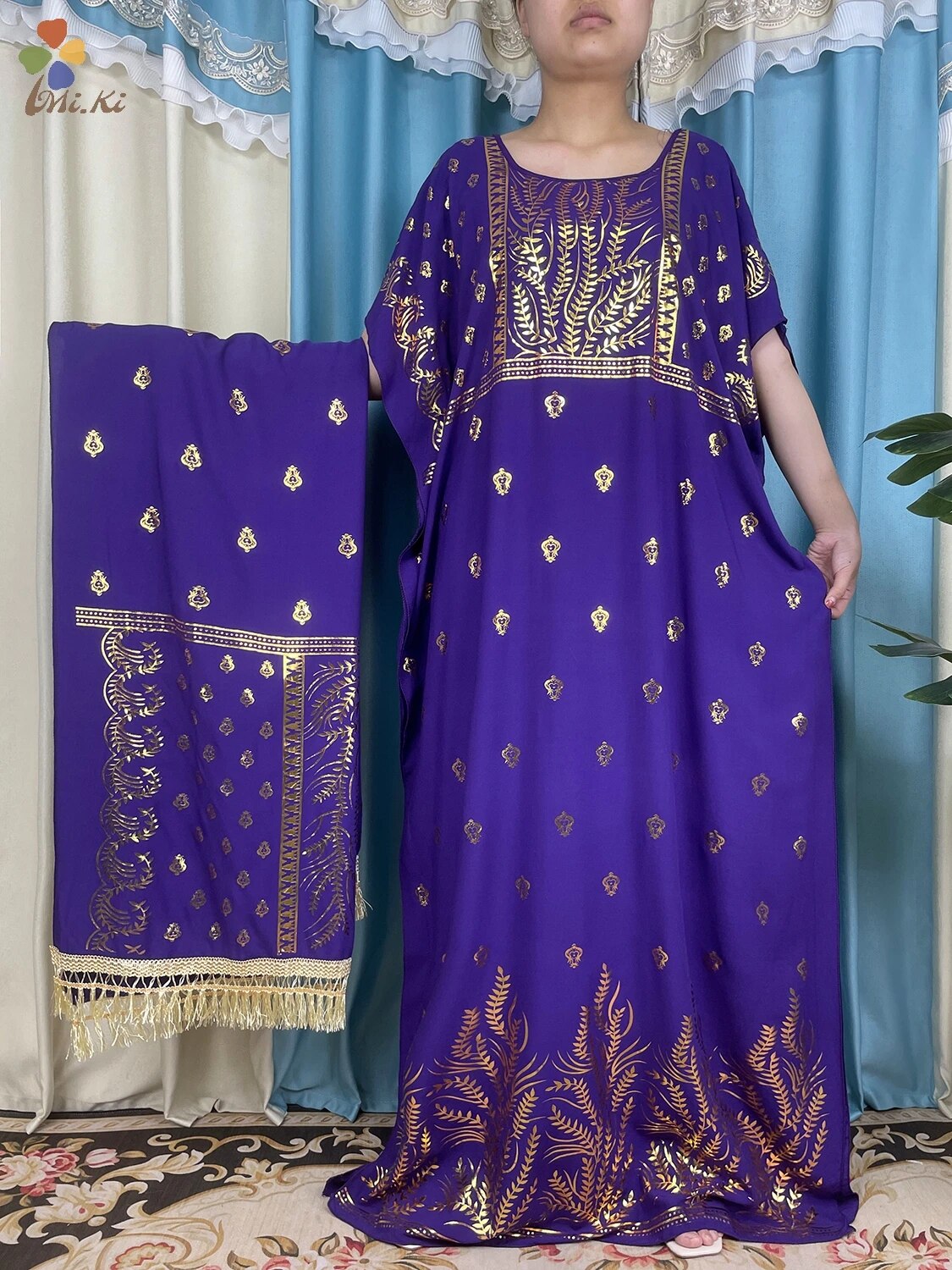 New African Abaya Women Dress Gold Plated Cotton Loose fitting Dress with Big S image 7