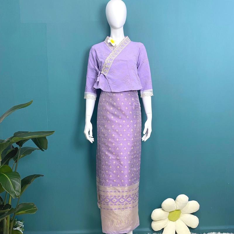Women Summer Thai Traditional Clothes 2Pcs Set Photography Dance Asian Party Fe image 2