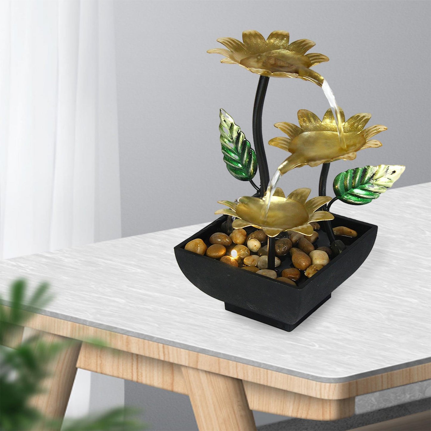 Tabletop Water Fountain Ornament Waterfall USB Indoor with LED Light image 3