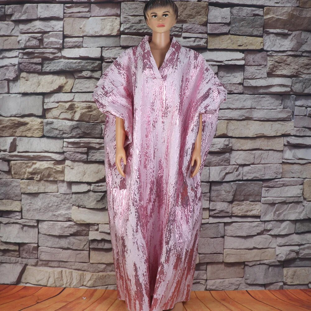 African American mother expensive custom hot gold jacquard fabric loose dress image 6