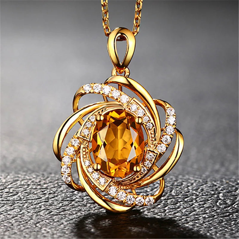 Real 18K Gold 2 Carats Topaz Pendant Women Luxury Yellow Gemstone 18 K Gold Nec image 1