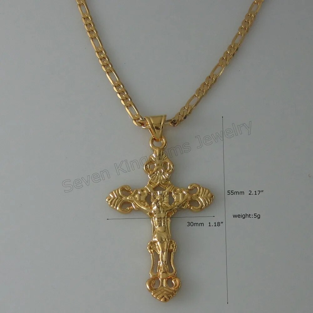 GOLD COLOR JESUS CROSS PENDANT Christ Redeemer christian catholic 18INCH or 24I image 5