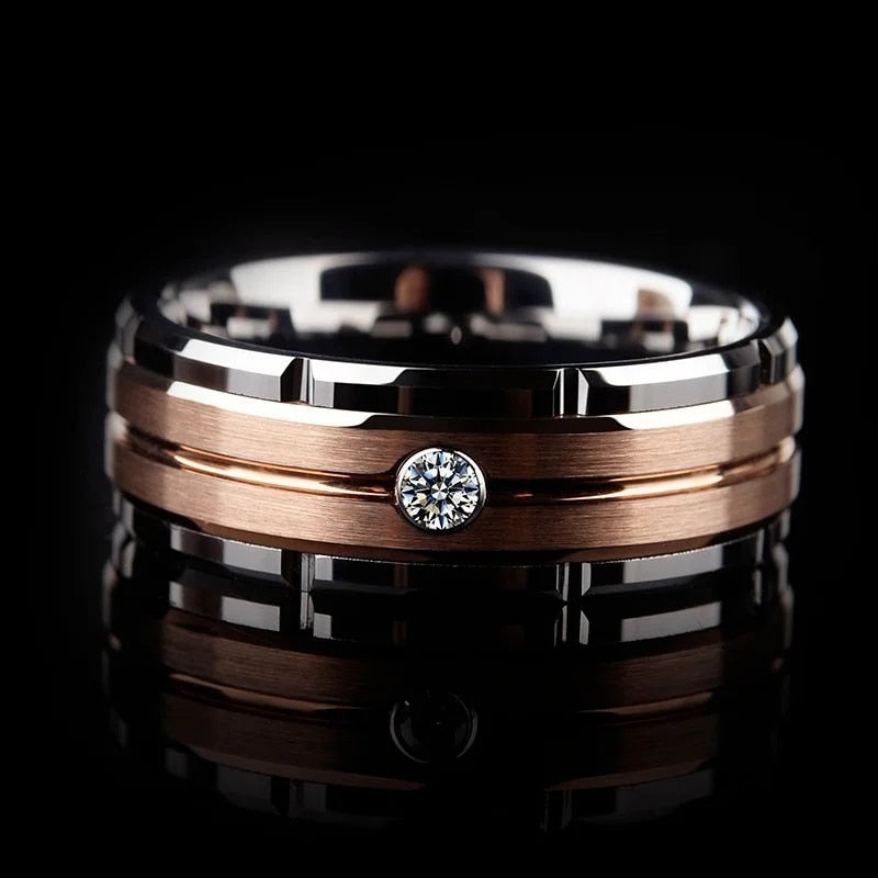 1pcs Luxury Women Ring Metal Hollow Carving Pattern Rose Gold Color Zircon Ston image 3
