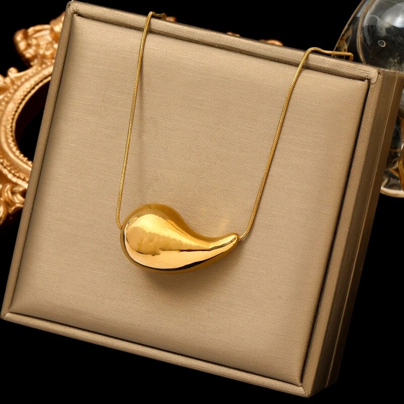 EILIECK 316L Stainless Steel Gold Color Water Drops Necklace Earrings Trendy Fo image 5