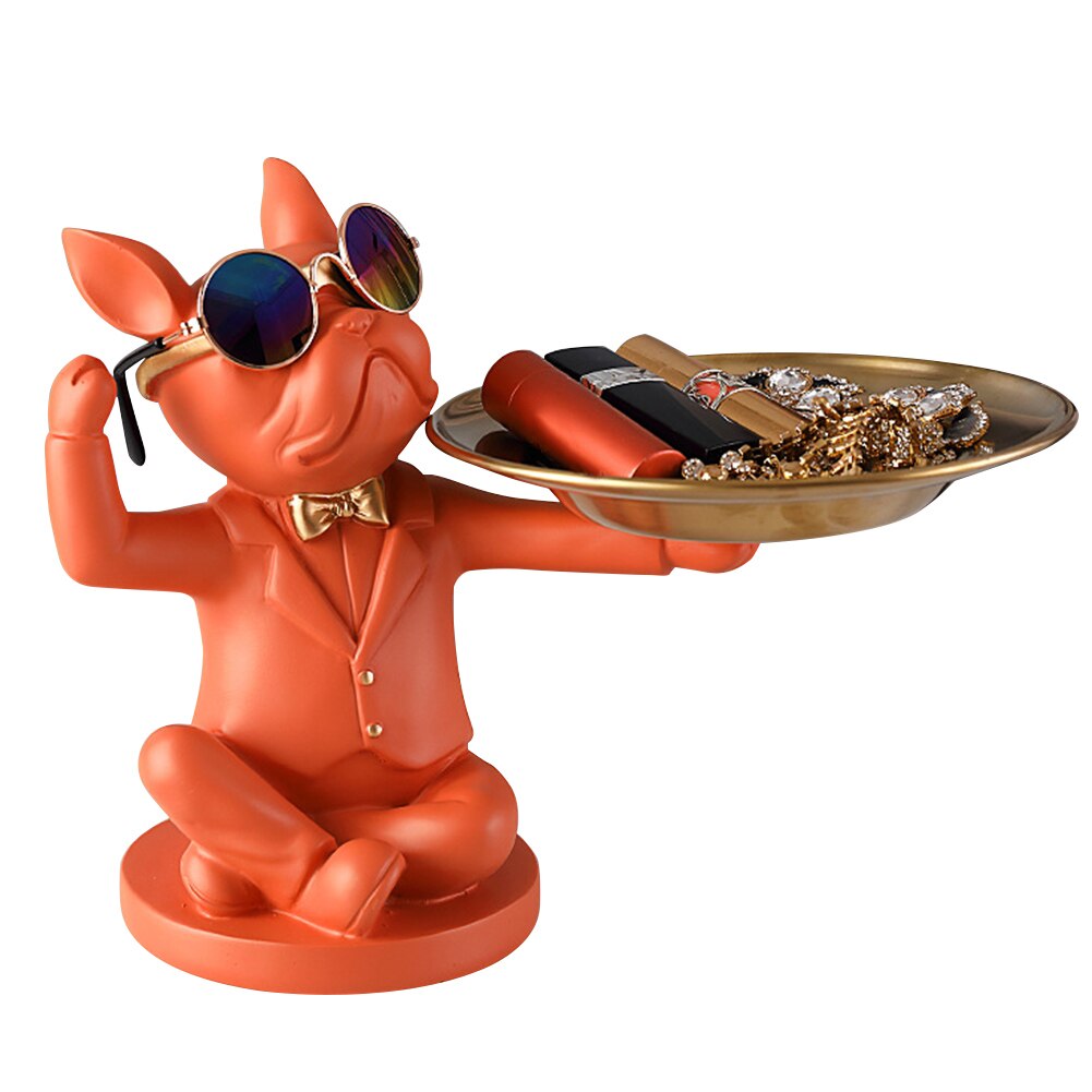 Nordic French Bulldog Sculpture Dog Statue Jewelry Storage Table Decoration image 3