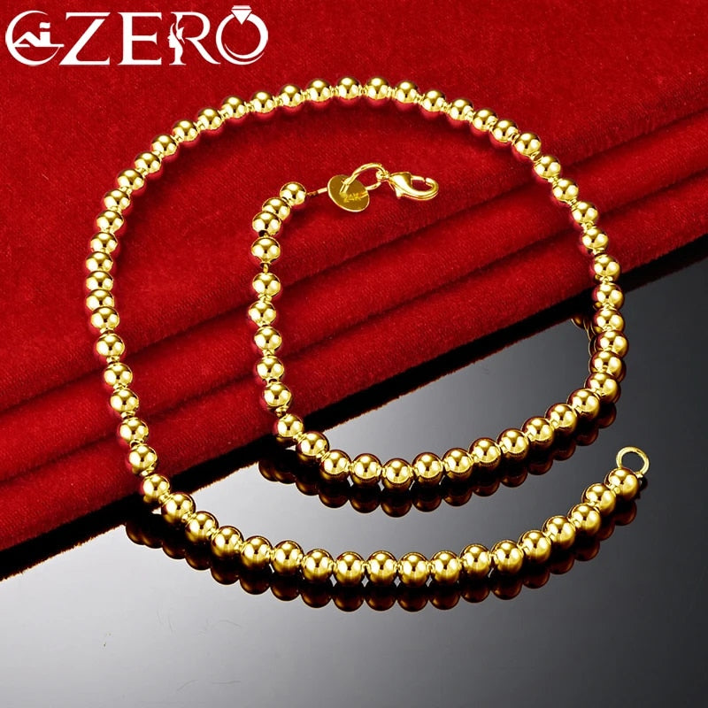 ALIZERO 24K Gold Necklaces 925 Sterling Silver Smooth 6MM Beads Necklace For Wo image 1