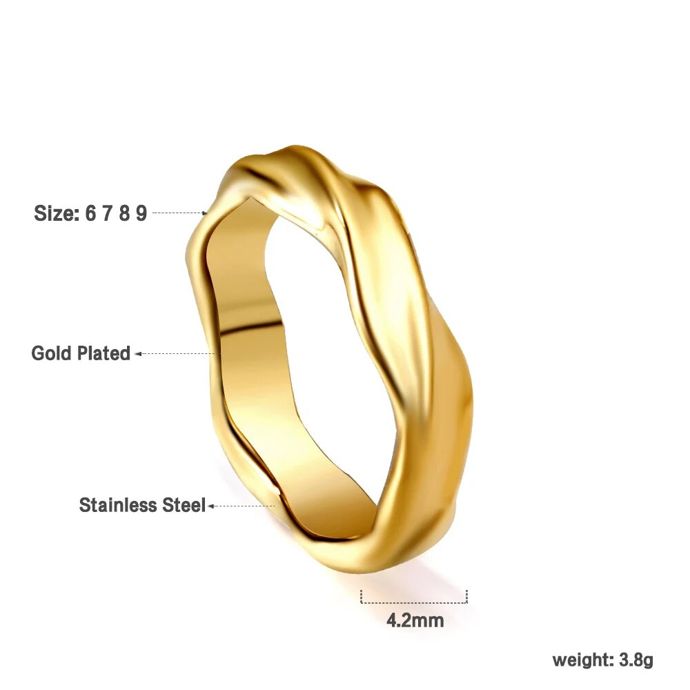 LUXUSTEEL Romantic Double Hollow Heart Rings for Women Stainless Steel Golden M image 3