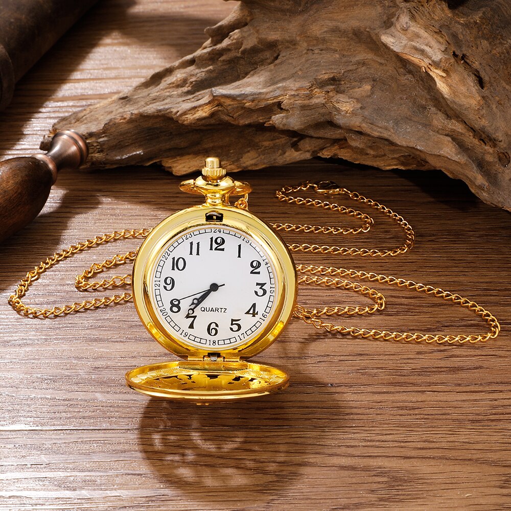 Antique Steampunk Vintage Arabic Numerals Quartz Pocket Watch Gold Case Necklac image 5