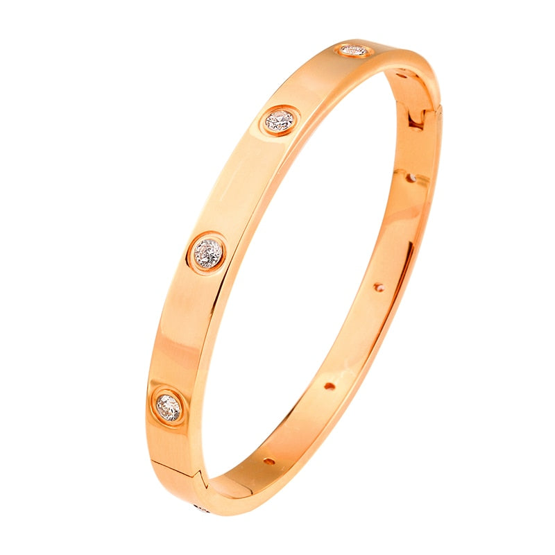 Stainless Steel Golden Color Beautiful Lovers Cubic Zirconia Bracelets Bangles image 4