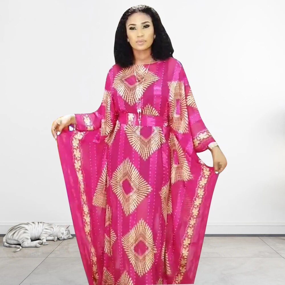 New Evening Party African Dresses For Women Muslim Fashion Geometry Print Strip image 2