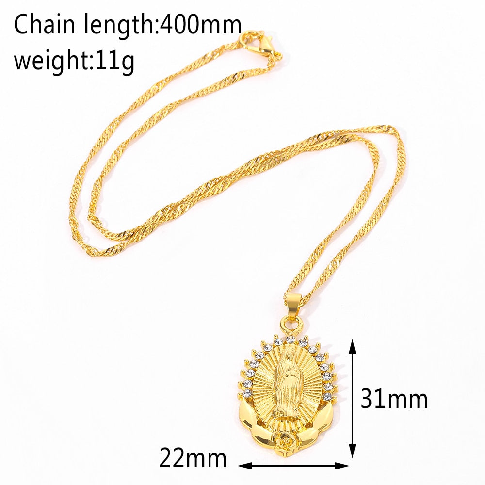 Virgin Mary Necklace Gold Color Bijoux Imitation Crystal Statement Necklace image 5