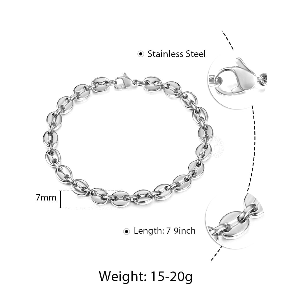 Coffee Beans Link Chain Bracelet Stainless Steel Gold Silver Color for Men Wome image 8