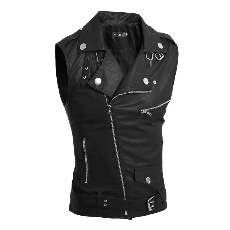 PU Men Vest Waistcoat Winter Jacket Turn-Down Vests Thicken Warm Coat Sleeveles image 0