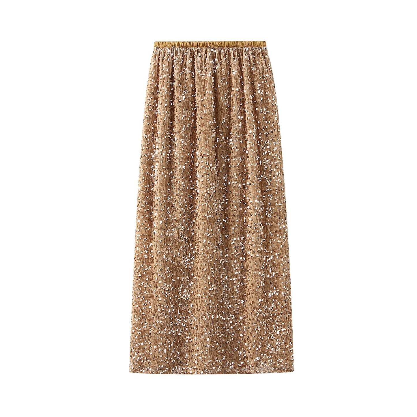 Women Elegant Shiny Sequined Long Skirt Summer Fall Elastic Waist Casual Skirts image 3
