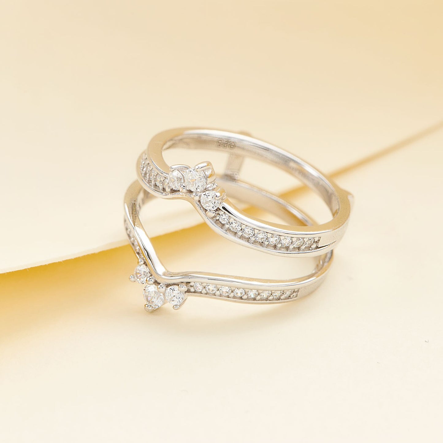 Newshe Two Color 925 Silver Yellow Gold Crown Wedding Rings for Women image 2