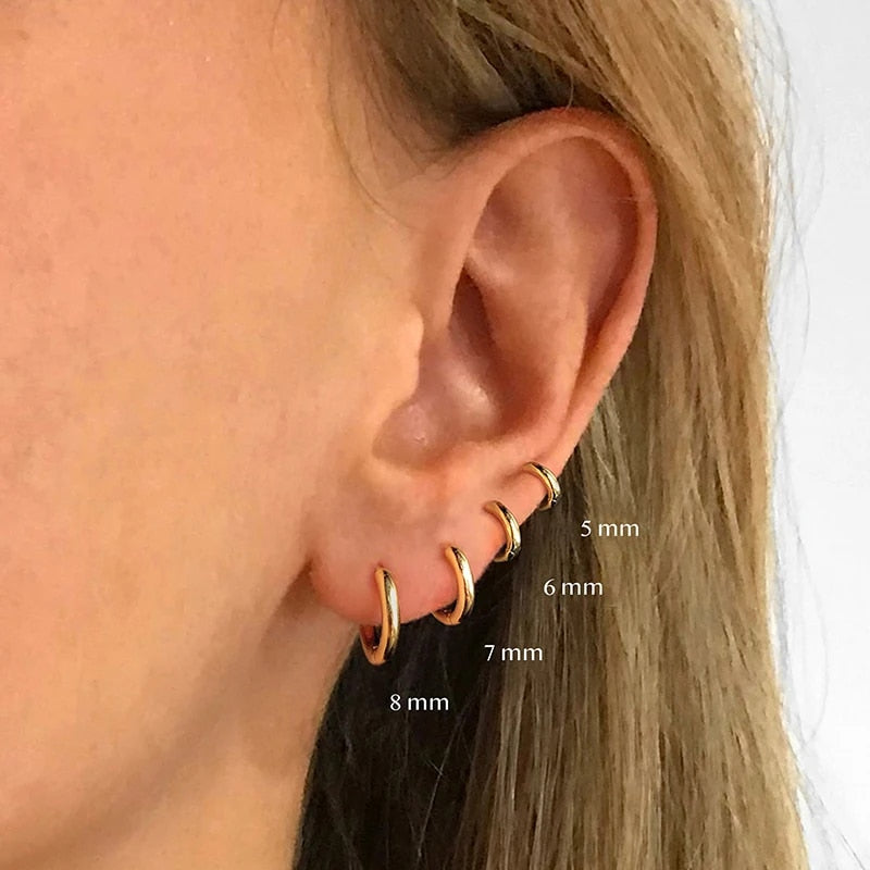 1Pair Single Minimal Gold Color Tiny Cartilage Hoop Earrings Stainless Steel Tr image 18