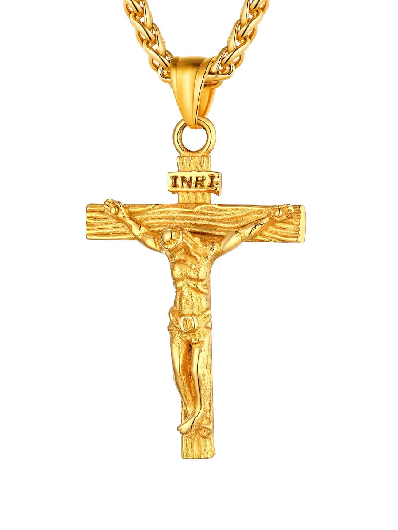 U7 Men INRI Cross Pendant Baptism Christian Jewelry Stainless Steel/Gold/Black/ image 14