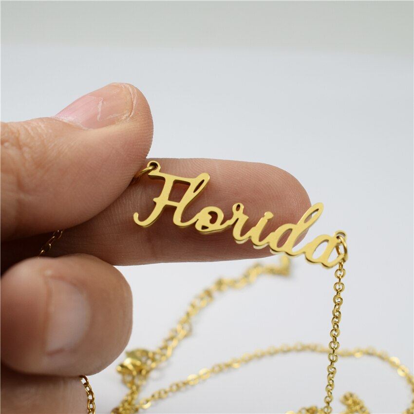 California Necklace Stainless Steel Gold Plated Handwritten Script Florida New image 10