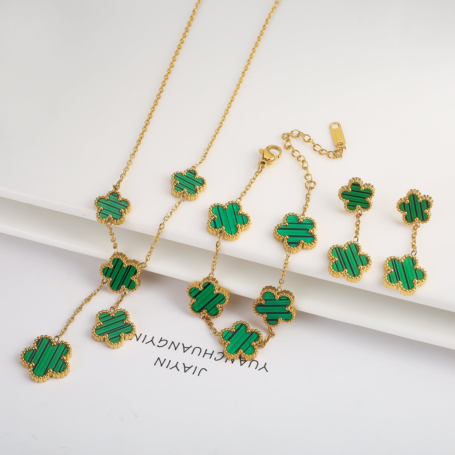 3Pcs 18k Gold-Plated Five-Leaf Flower Necklace Earrings Bracelet Jewelry Set Fo image 21