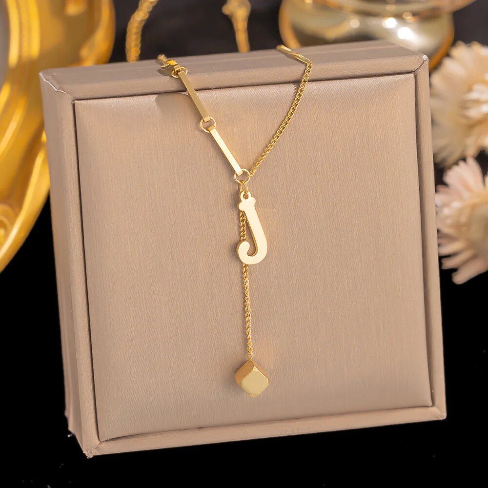Stainless Steel Initial Letter Necklace For Women Gold Color 26 Alphabet Pendan image 8