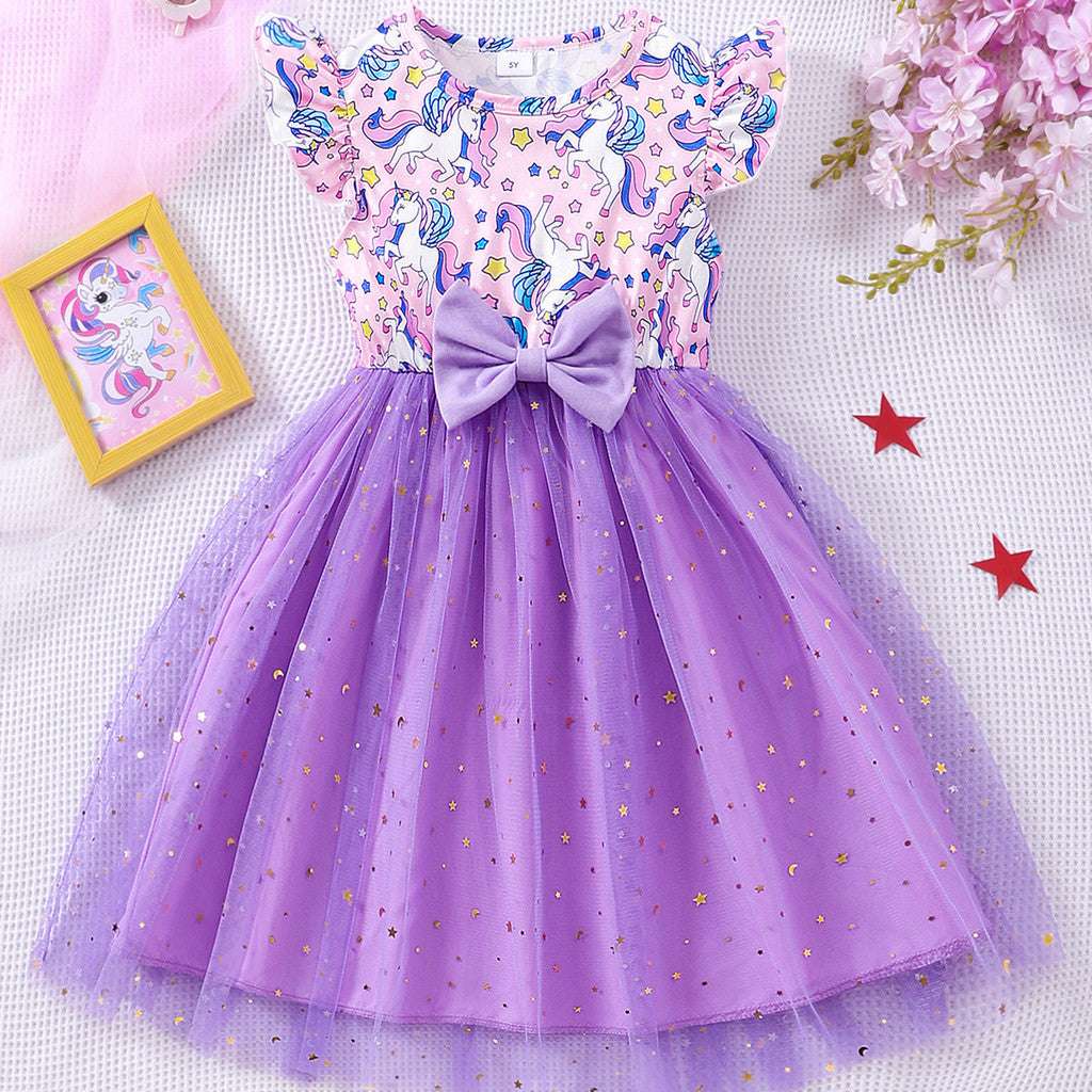 2024 Kids Girls Dress Clothing Short Sleeve Casual Cute Girls Clothes Unicorn B image 1