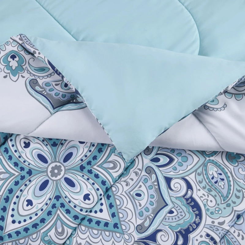 Mainstays Teal Medallion 10 Piece Bed in a Bag Comforter Set with Sheets, Queen image 1