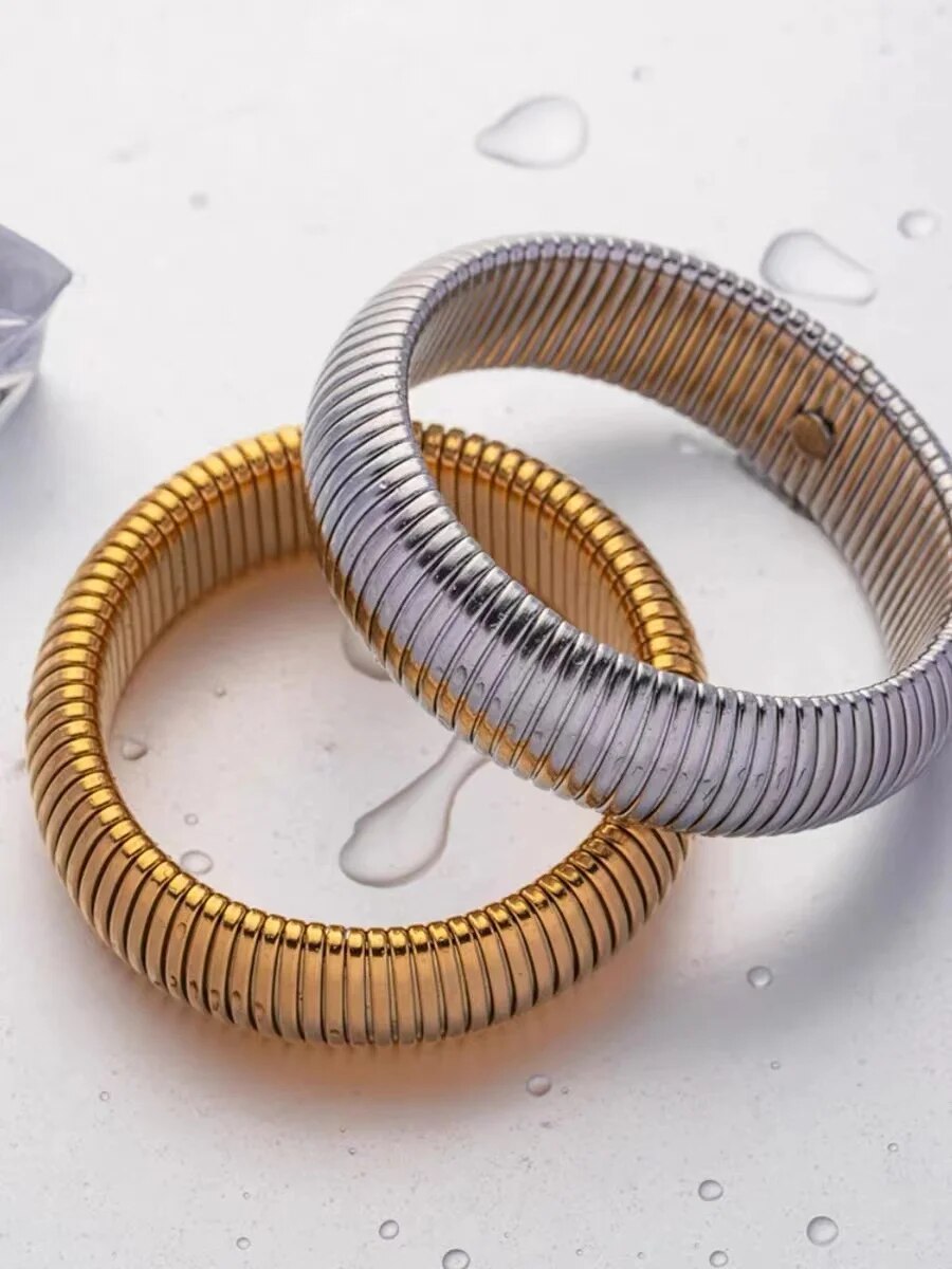 18k Gold Plated Stainless Steel Snake Twist Elastic Bracelets for Women Punk Fa image 11
