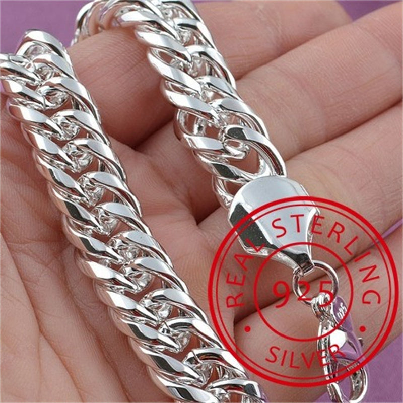Noble 925 Sterling Silver Square Solid Chain Bracelet For Women Men Charm Party image 14