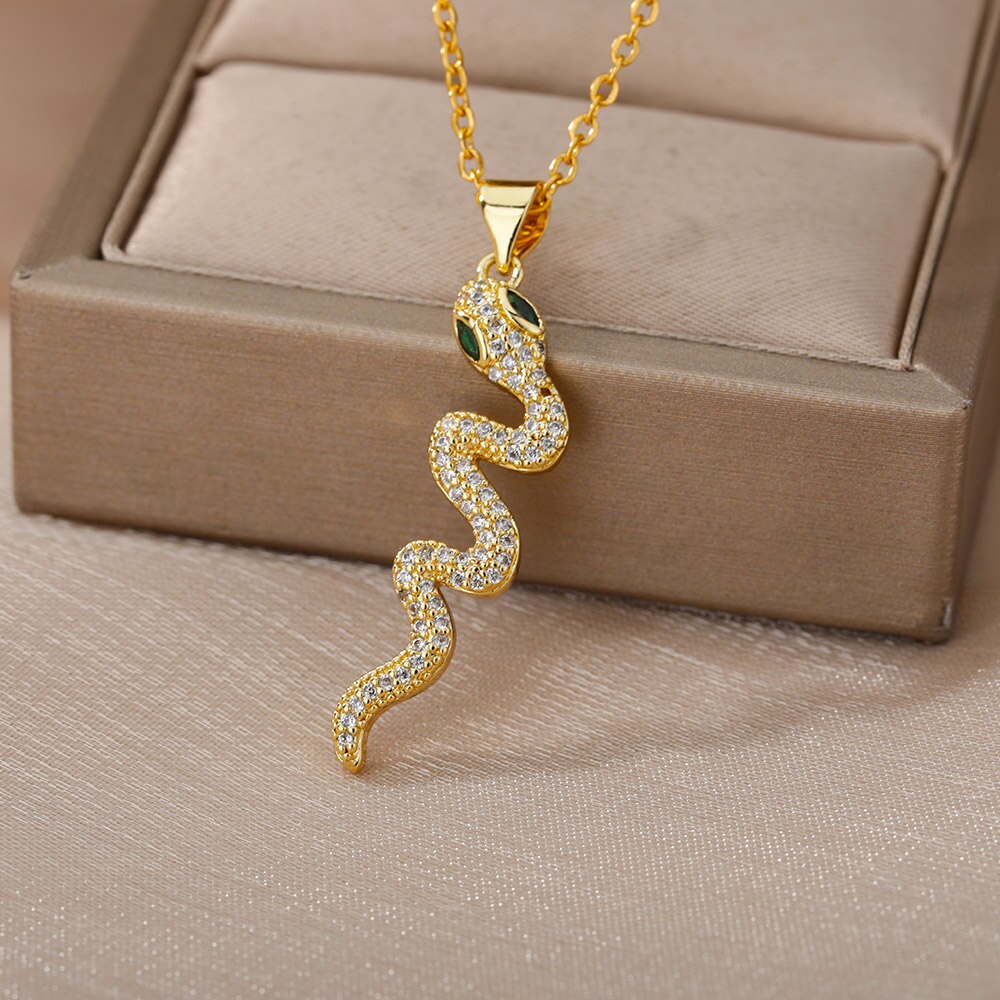 Vintage Punk Snake Pendant Necklace For Women Men Stainless Steel Gold image 12
