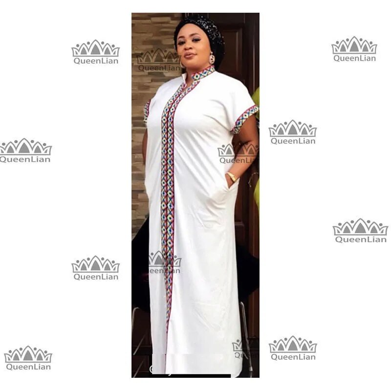 SPring Traditional African Collar Long Dress bazin CLothing Women Print Loose S image 4