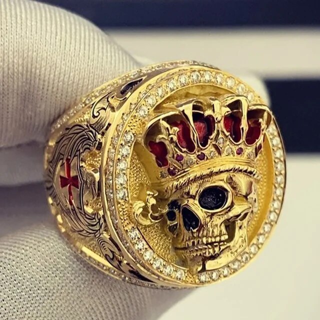 2023 Fashion Jewelry European and American Style Crown Skull Cross Wing Gold Pl image 2