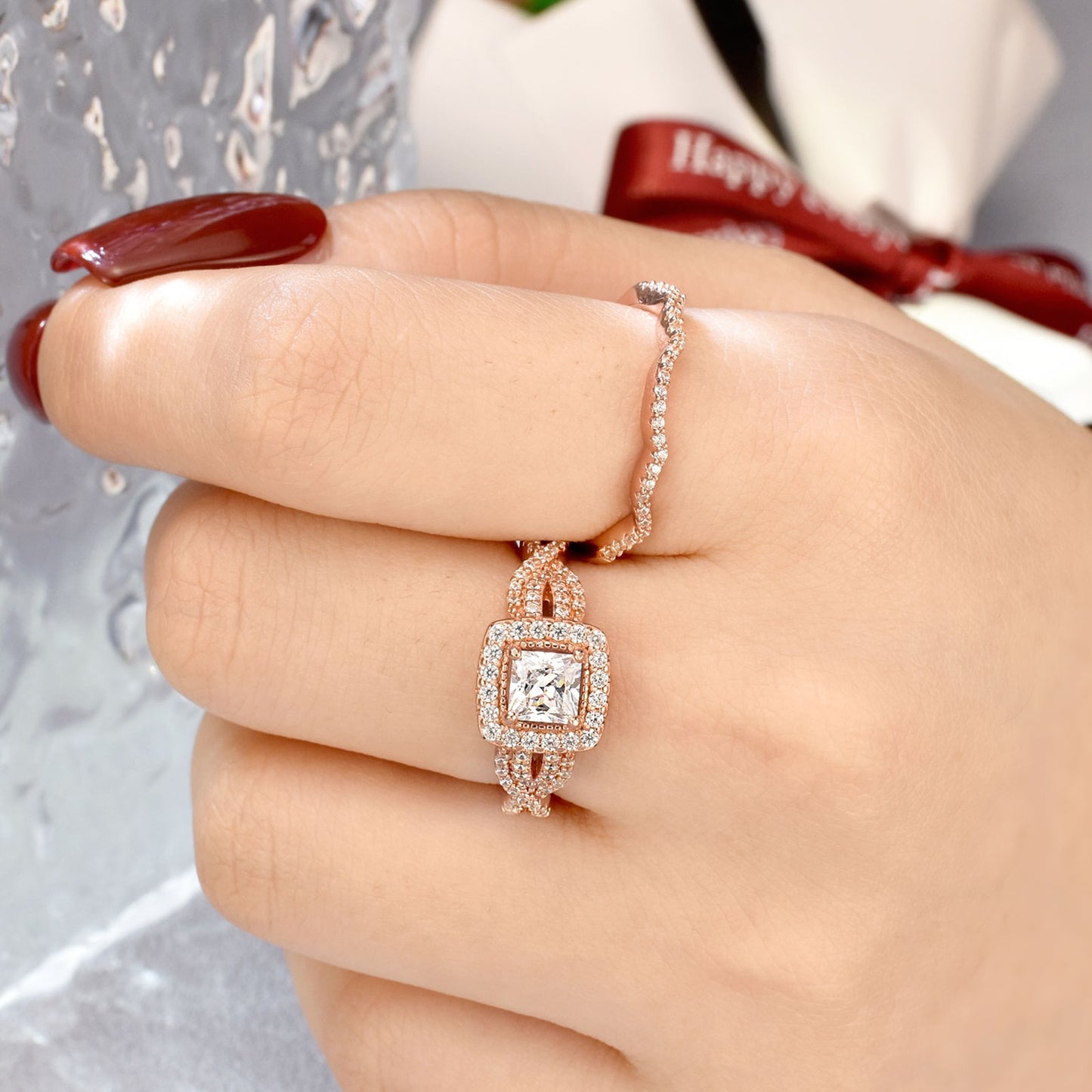 Wuziwen Yellow and Rose Gold 925 Sterling Silver Engagement Ring Set image 1