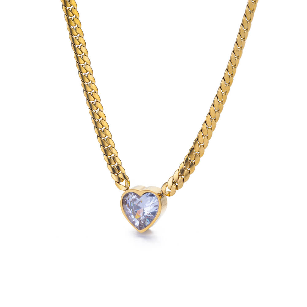 Cubic Zircon Heart Pendant Necklace for Women Staineless Steel Gold Plated image 7