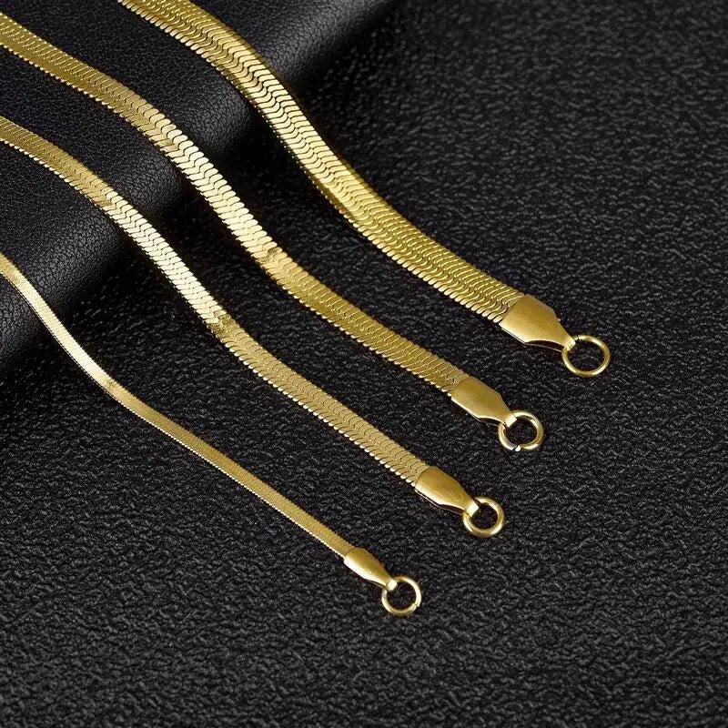 2-5mm Width Stainless Steel Flat Chain Necklace Hot Fashion Herringbone Gold Co image 1