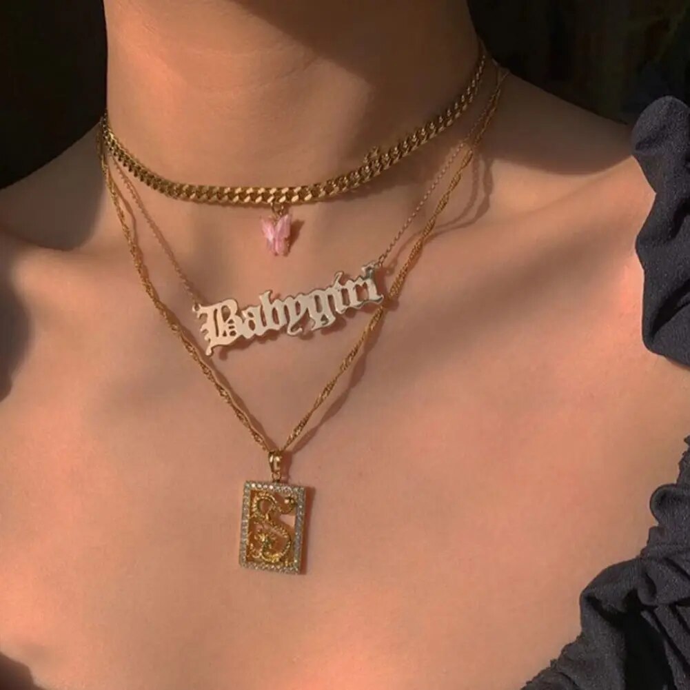 New Multi Layer Butterfly Dragon Charms Crystal Necklaces For Women Punk Golden image 27