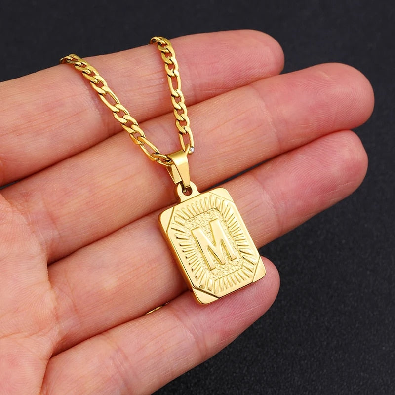 Initial Letter Pendant Necklace Stainless Steel Golden Cuban Chain A-Z Alphabet image 27