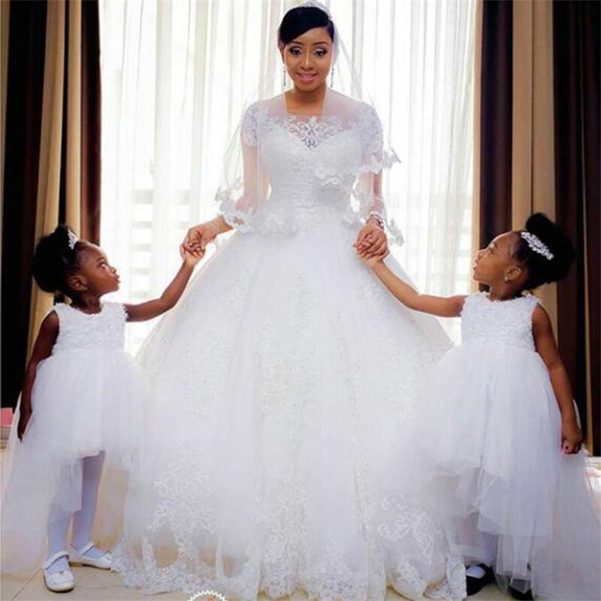 Vintage Lace Appliques African Beading Wedding Dresses Short Sleeves Vestido De image 2