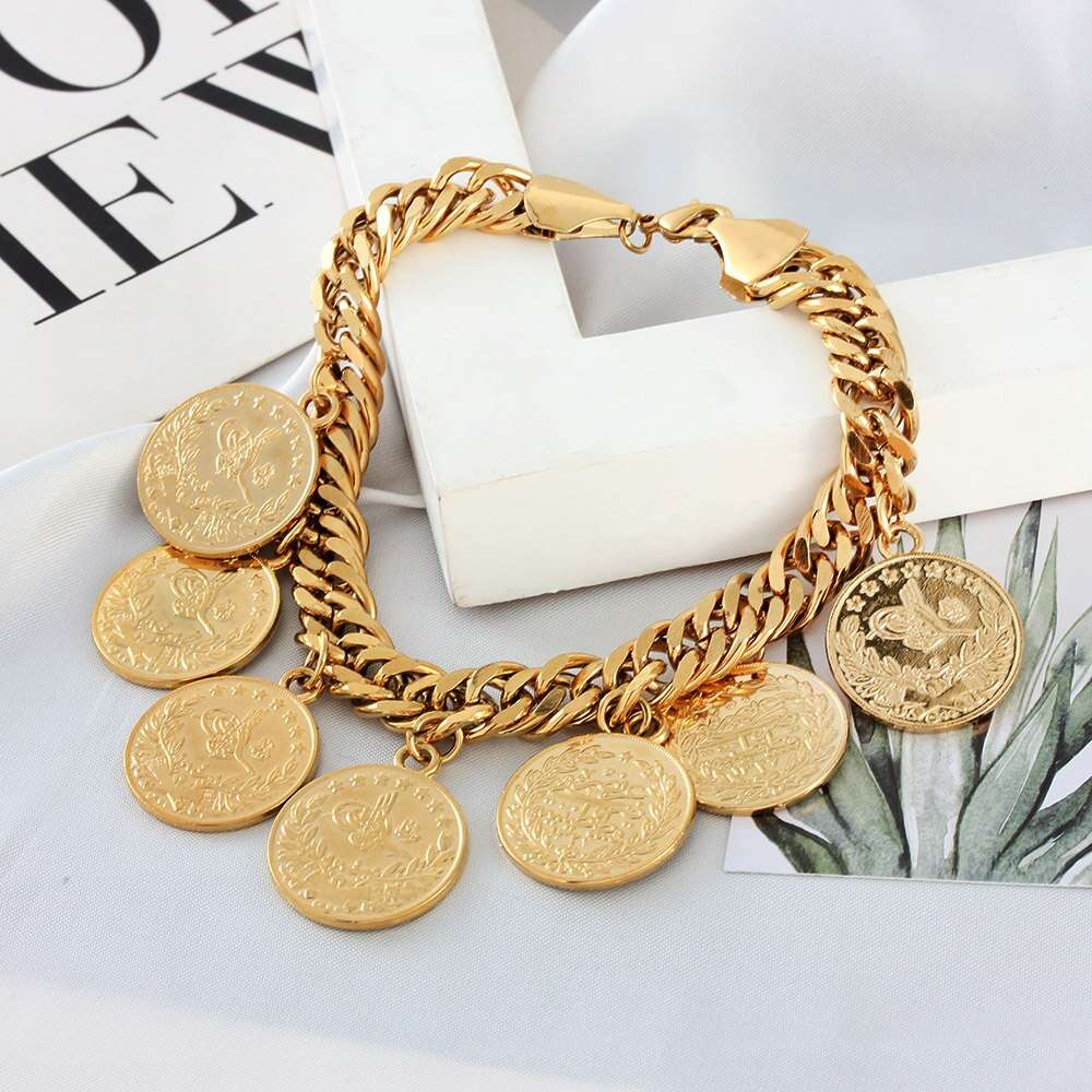 Length19CM/21CM Turkey Coin Bracelet for Women Gold Color Turks Simgesi Osmanli image 7