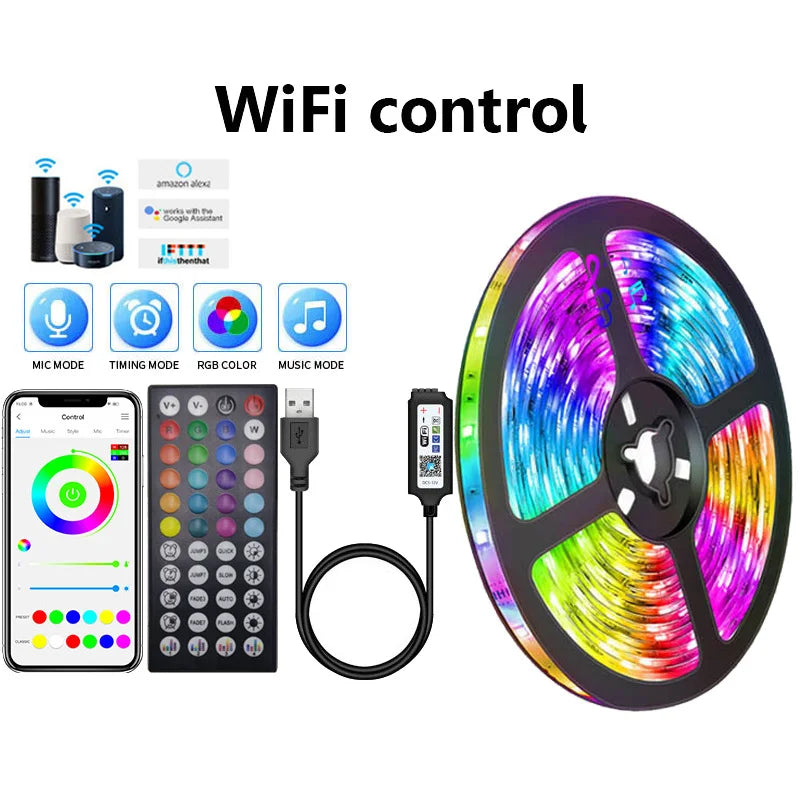 LED Strip Light WIFI Bluetooth Control 5050 RGB Led Lights Flexible Ribbon Luce image 1