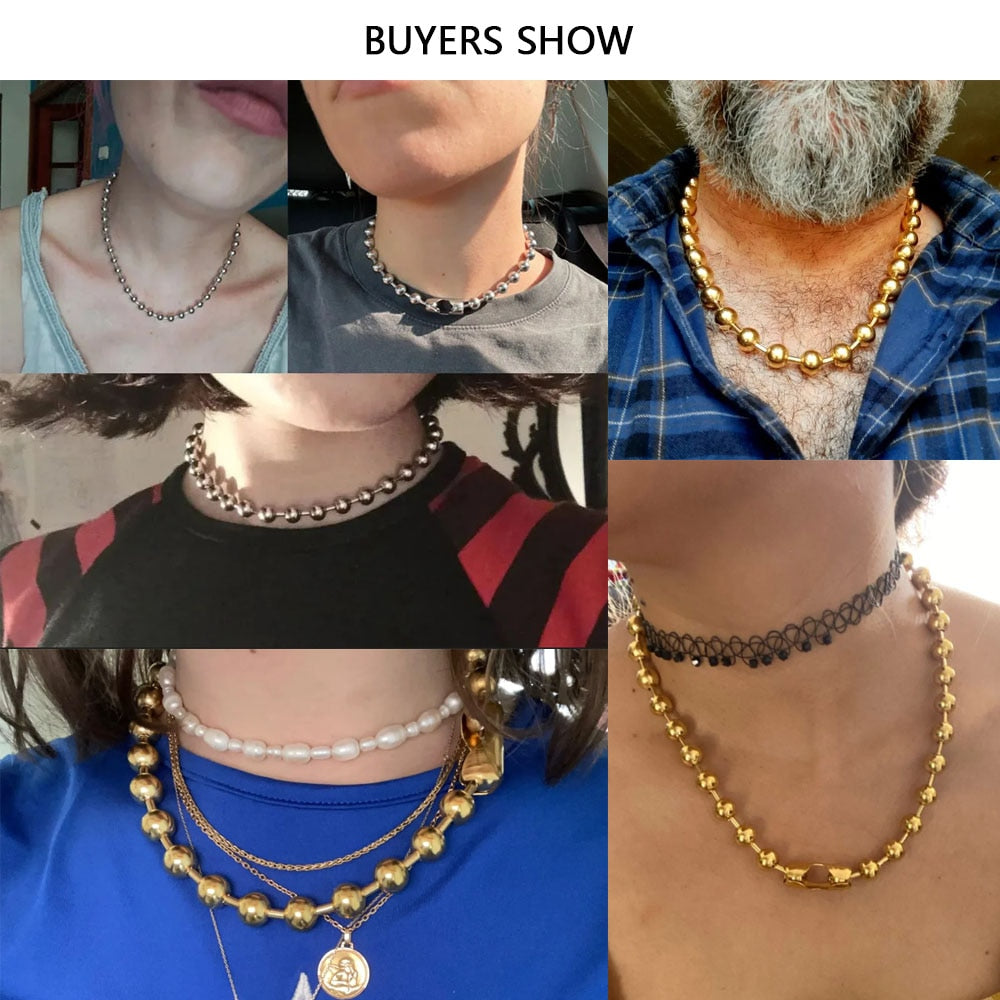 3/6/8mm Stainless Steel Ball Bead Necklaces For Women Men Gold/Silver Color Met image 7