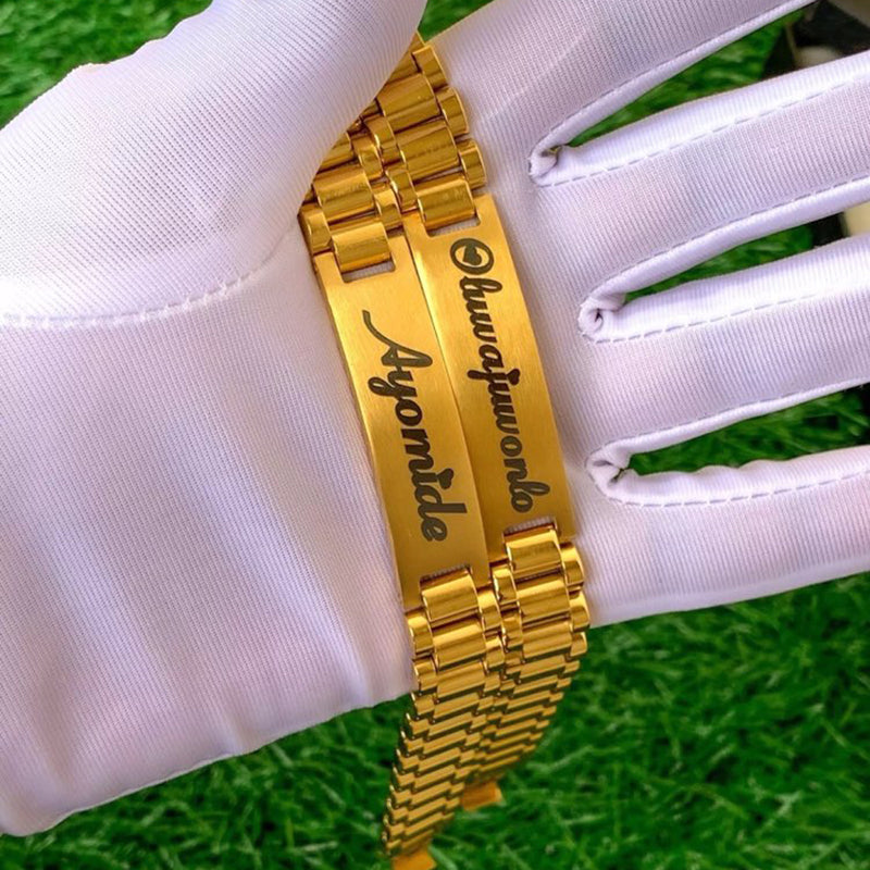 Customized Male Name Bracelet Stainless Steel Gold Color Punk Jewelry Personali image 5