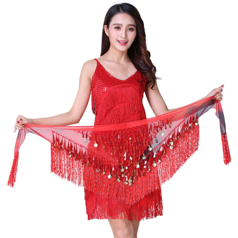 Waist Chains Sequined For Belly Dance Hip Scarf Tassel Triangular Waist Scarf C image 6