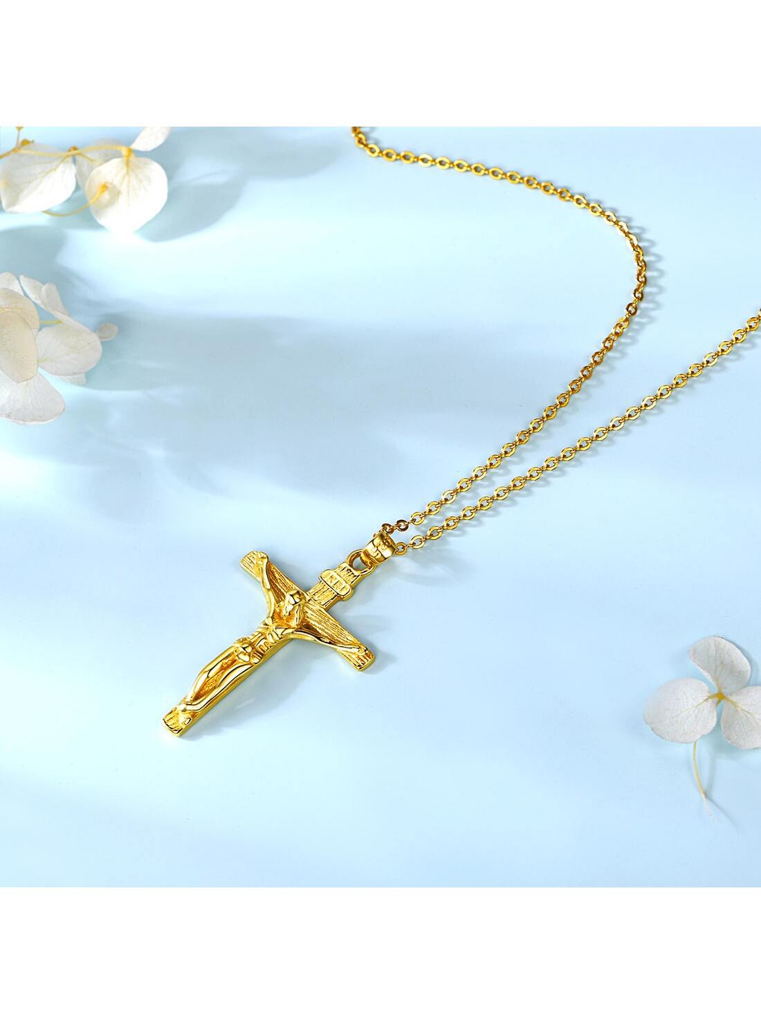 U7 Women Girls Jesus Necklace 925 Sterling Silver Gold Color INRI Cross Pendant image 9