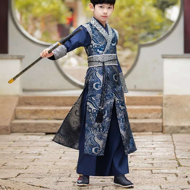 Middle Litter-aged Children's Spring Costume Brocade Satin Surface Chinese Trad image 3