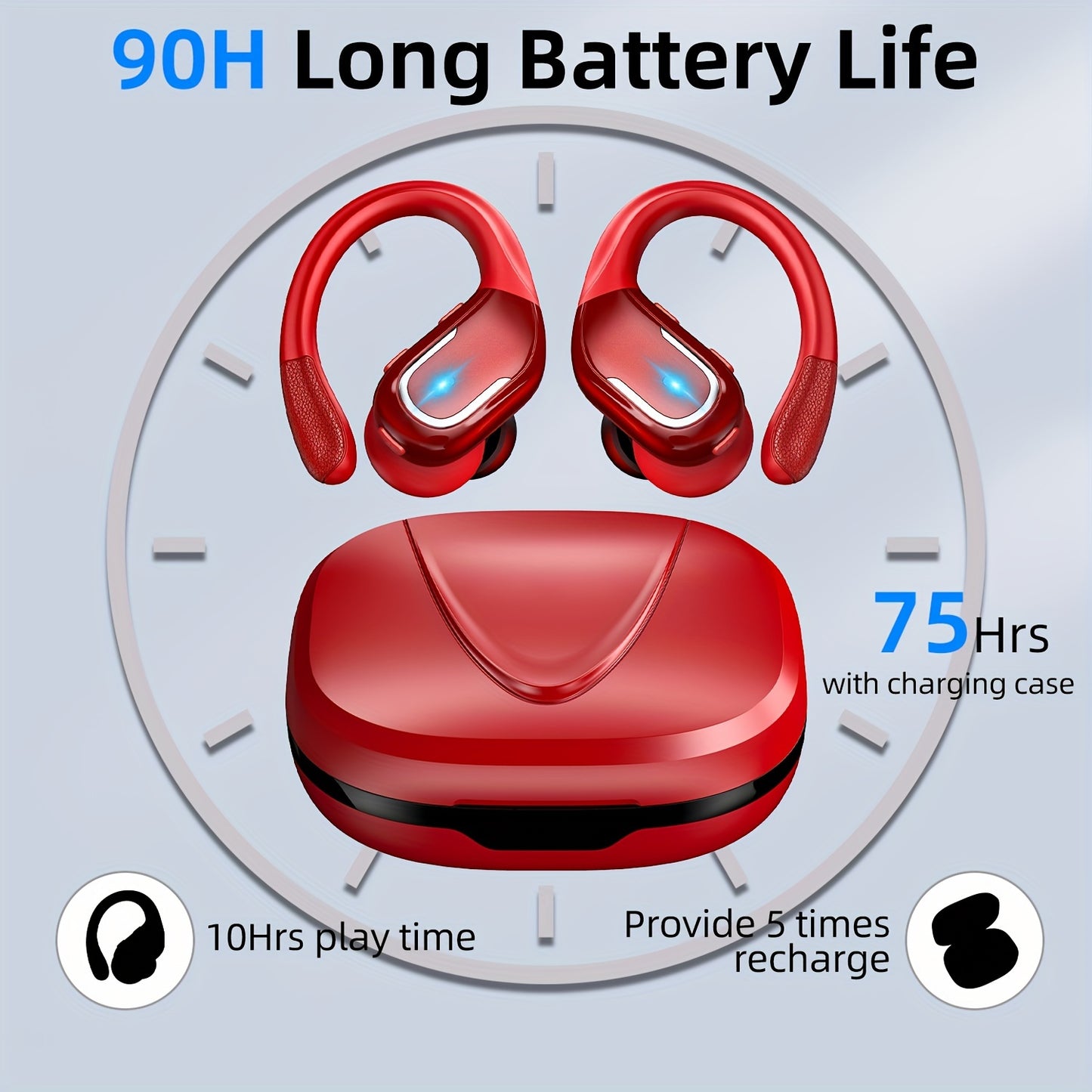 Wireless Earbuds For Running Sports Wireless Earphones With Earhooks, Dual-LED image 5