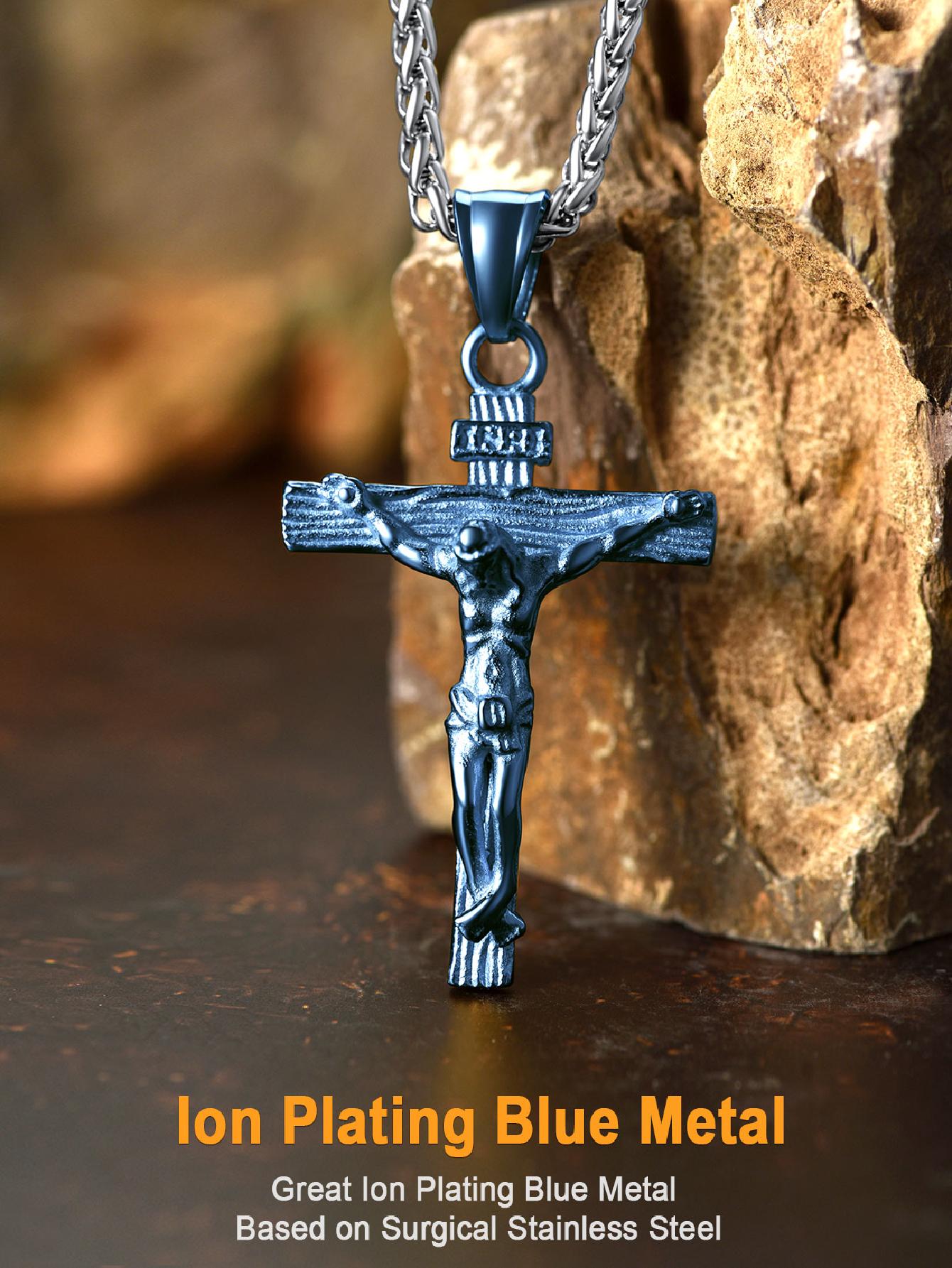 U7 Men INRI Cross Pendant Baptism Christian Jewelry Stainless Steel/Gold/Black/ image 27