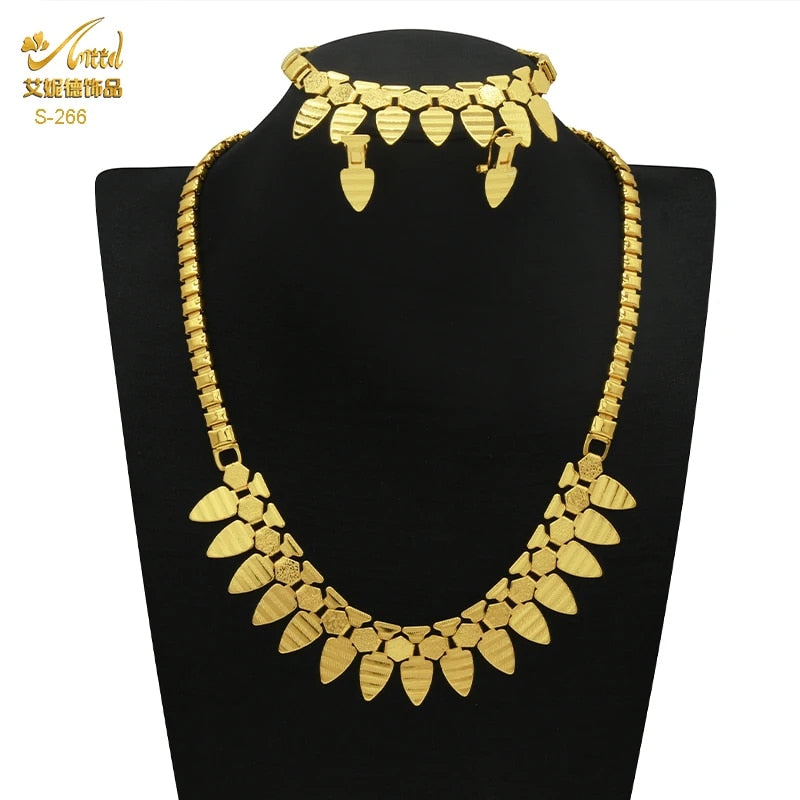 Indian Gold Plated Jewelry Set For Women African Bridal 24K Gold Color Necklace image 19